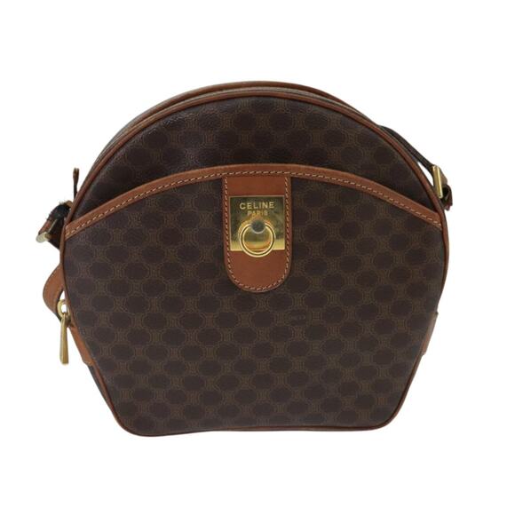 CELINE Macadam Canvas Shoulder Bag Pvc Leather Brown Gold - Picture 1 of 12